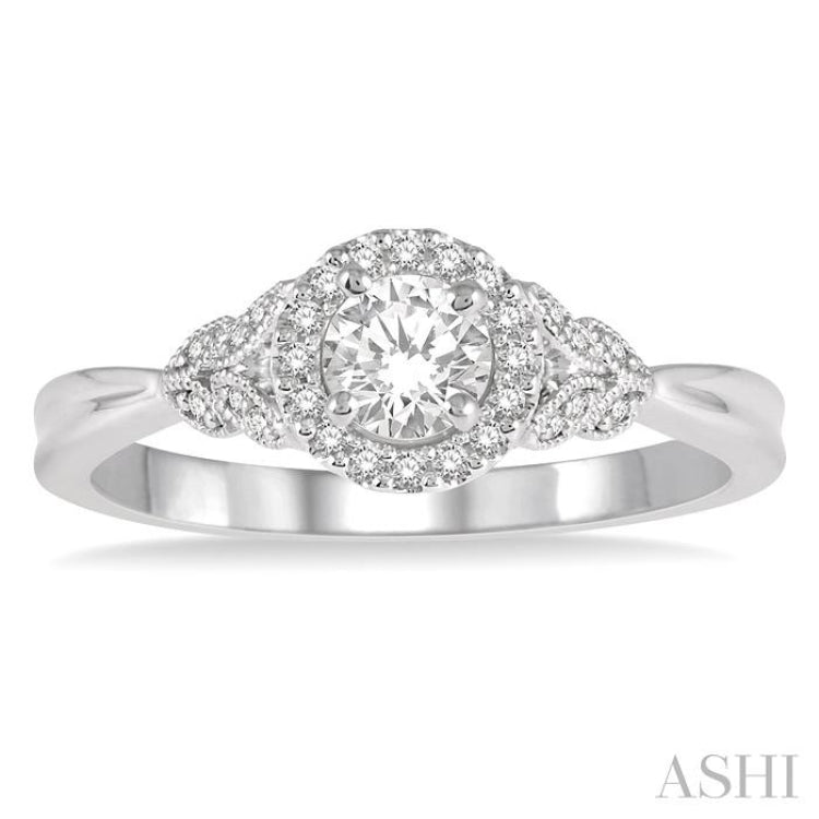 3/8 Ctw Entwined Round Shape Diamond Engagement Ring with 1/4 Ct Round Cut Center Stone in 14K White Gold