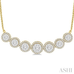 1 1/5 ctw Circular Mount Lovebright Round Cut Diamond Necklace in 14K Yellow & White Gold