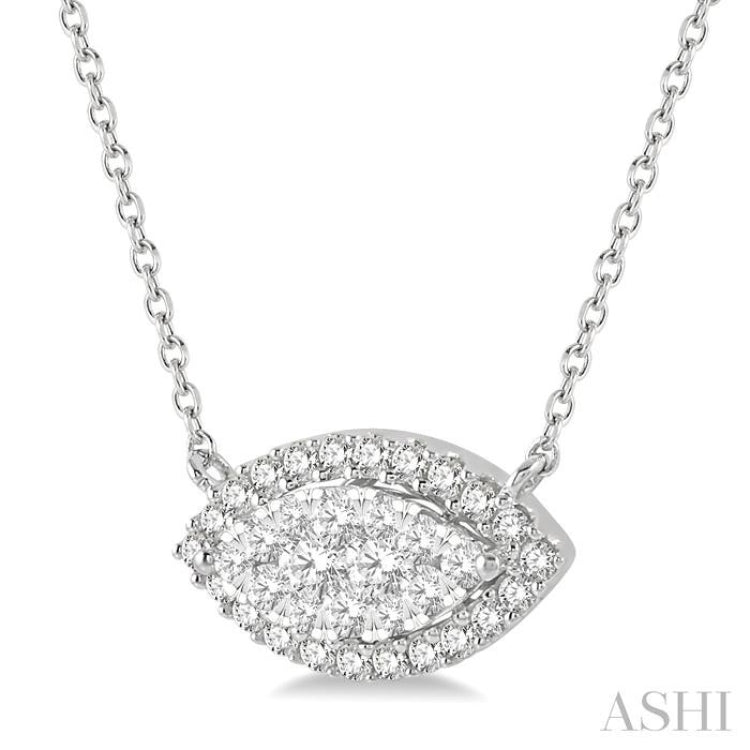 1/2 ctw Marquise Shape Round Cut Diamond Lovebright Necklace in 14K White Gold