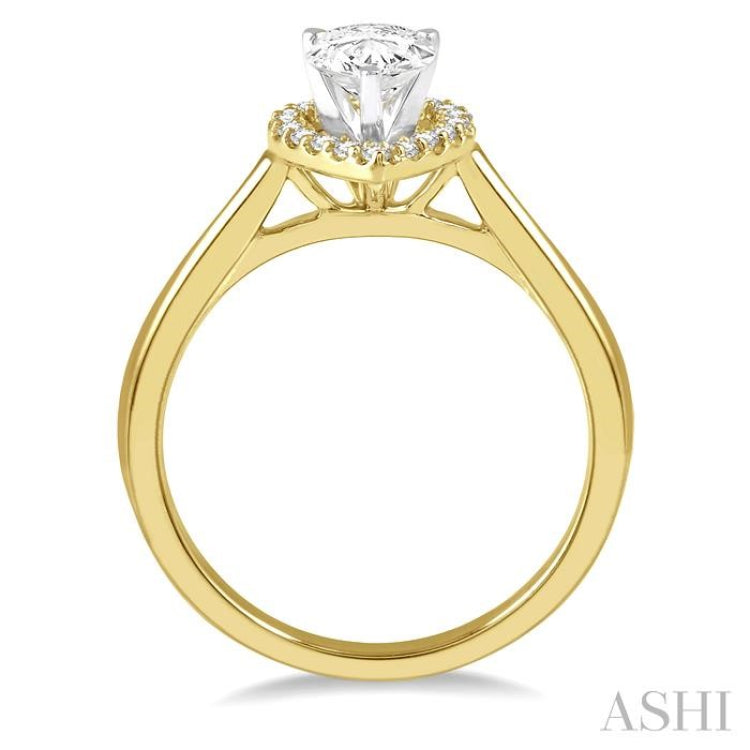 1/10 Ctw Pear Shape Round Cut Diamond Semi-Mount Engagement Ring in 14K Yellow and White Gold