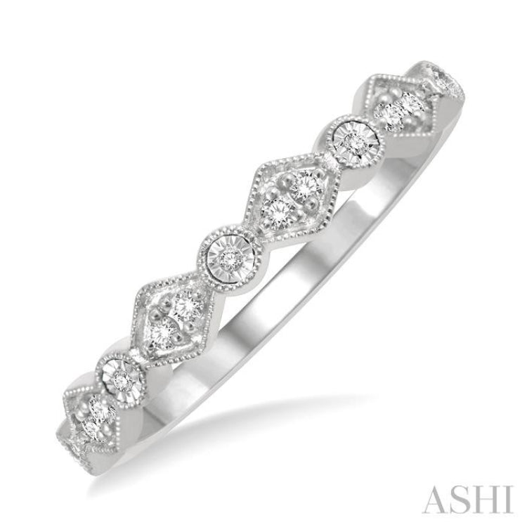 1/10 Ctw Fused Diamond and Circular Shape Mount Round Cut Diamond Stack Band in 14K White Gold