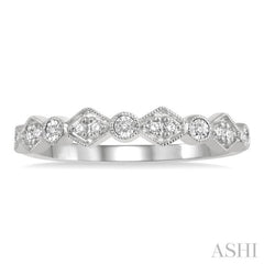 1/10 Ctw Fused Diamond and Circular Shape Mount Round Cut Diamond Stack Band in 14K White Gold