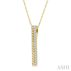 1/6 Ctw Rope Bead & Round Cut Diamond Bar Pendant With Chain in 14K Yellow Gold