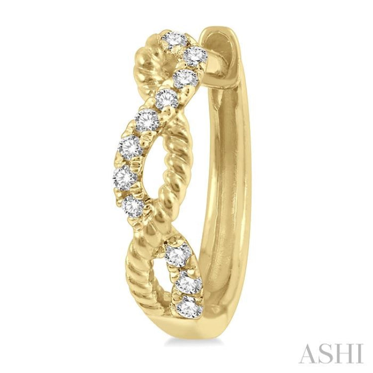 1/10 Ctw Split & Twisted Rope and Round Cut Diamond Huggie Petite Earrings in 10K Yellow Gold