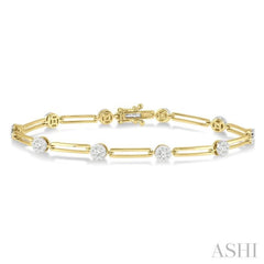 1 1/5 Ctw Lovebright Round Cut Diamond Paper Clip Link Bracelet in 14K Yellow and White Gold