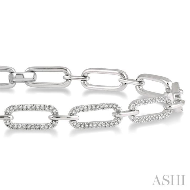 1 Ctw Round Cut Diamond Paper Clip Bracelet in 14K White Gold