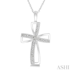 1/50 Ctw Cross Charm Round Cut Diamond Pendant With Chain in Sterling Silver