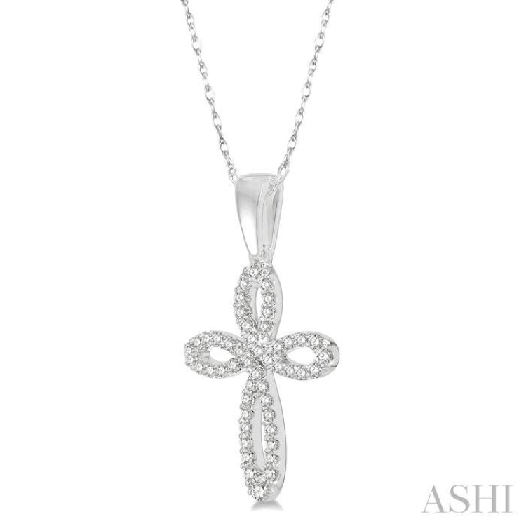 1/5 Ctw Infinity Round Cut Diamond Cross Pendant With Chain in 14K White Gold