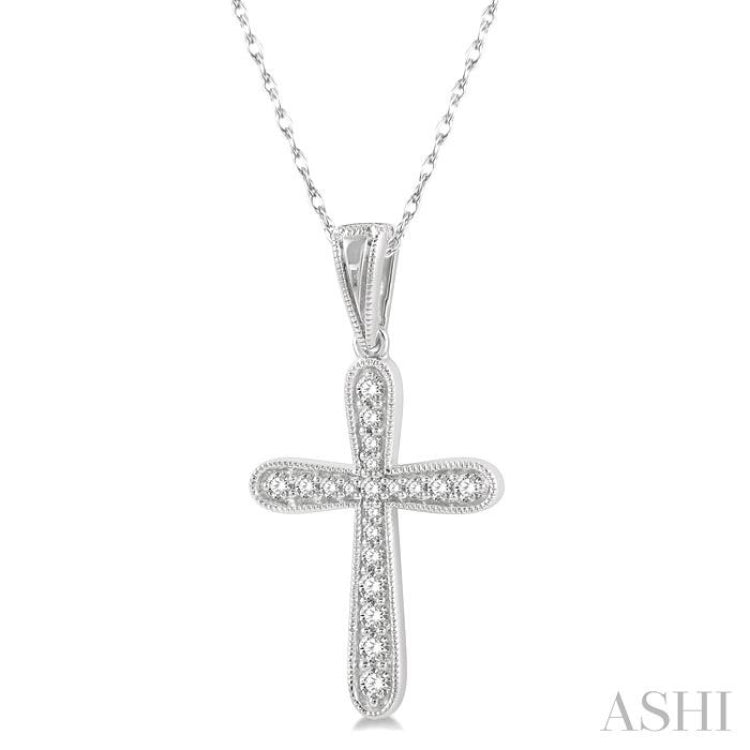 1/6 Ctw Round Cut Diamond Cross Pendant With Chain in 14K White Gold