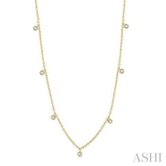 1/4 Ctw Mini Mount Round Cut Diamond Station Necklace in 14K Yellow Gold