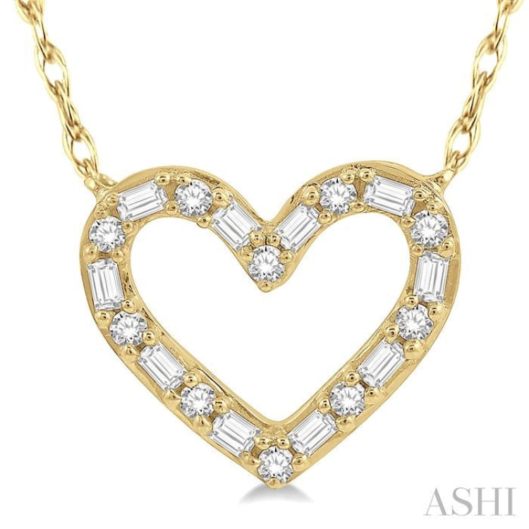 1/4 Ctw Heart Charm Baguette and Round Cut Diamond Pendant in 14K Yeliow Gold