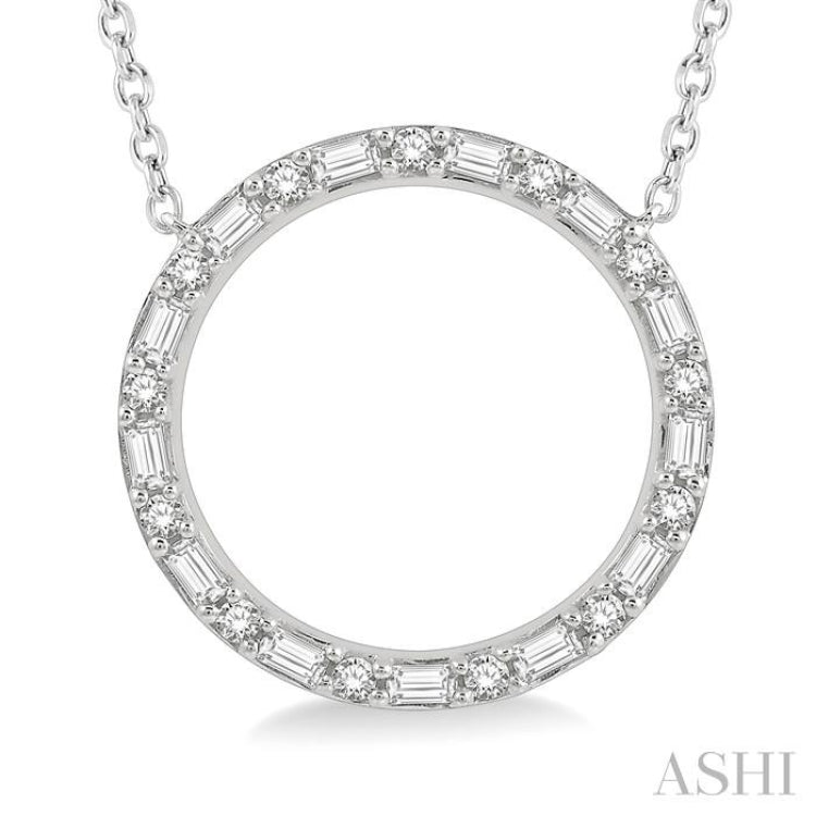 1/2 Ctw Circle Baguette and Round Cut Diamond Pendant in 14K White Gold