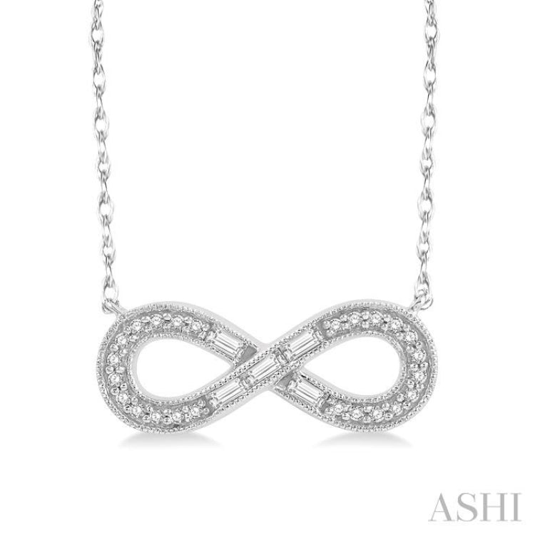 1/5 Ctw Infinity Baguette and Round Cut Diamond Necklace in 10K White Gold