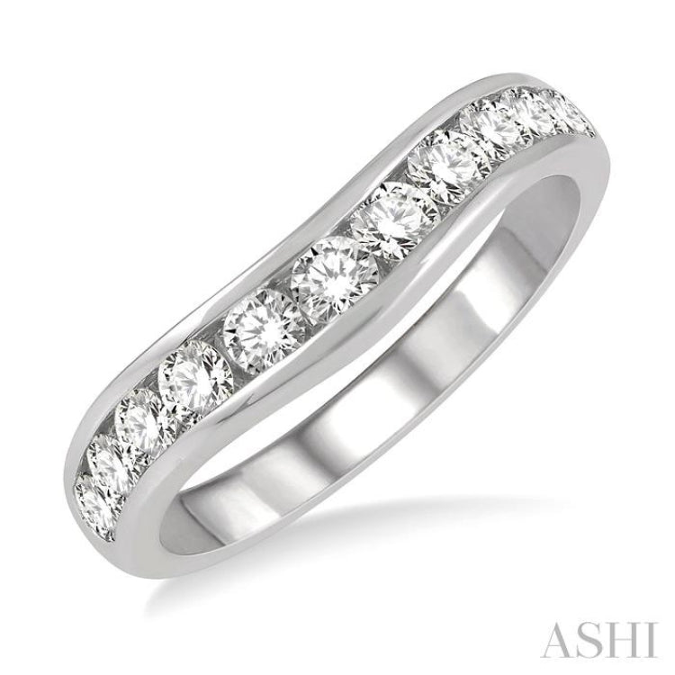 3/4 Ctw Round Cut Diamond Inlay Wedding Band in 14K White Gold