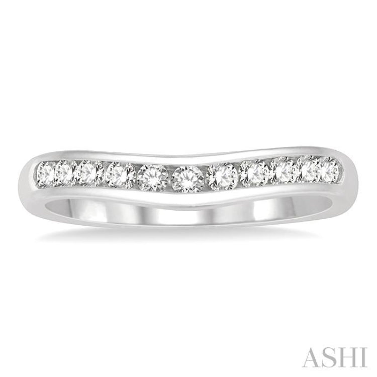 1/3 Ctw Round Cut Diamond Inlay Wedding Band in 14K White Gold