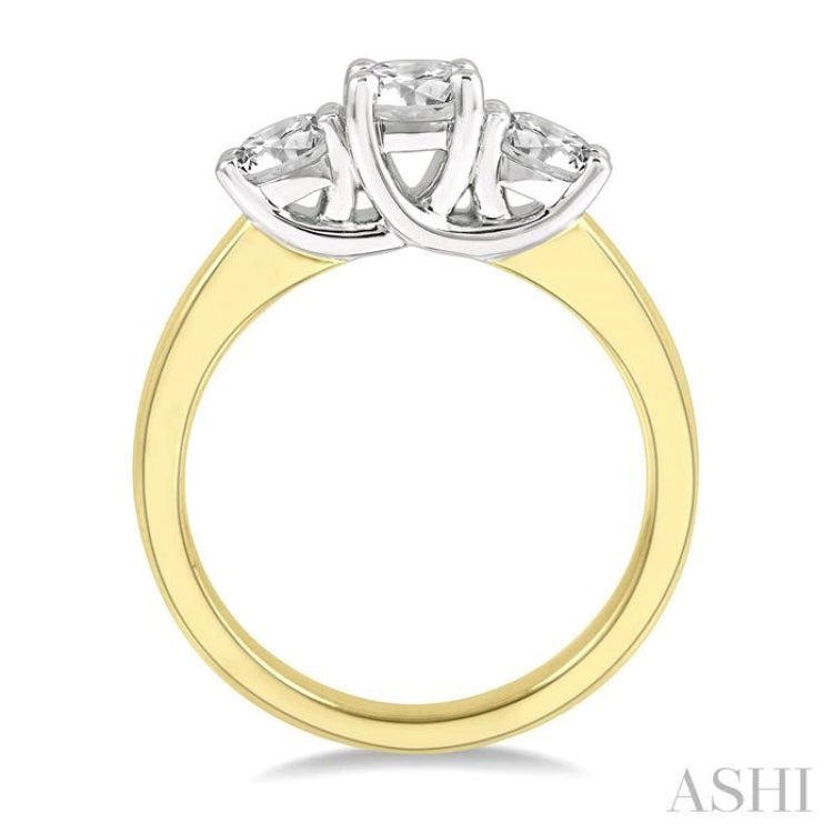 1 Ctw Round Cut Diamond Three-Stone Ring in 14K Yellow and White Gold