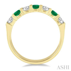 1/2 ctw Round Cut Diamond and 3.3MM Emerald Precious Wedding Band in 14K Yellow Gold