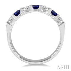 1/2 ctw Round Cut Diamond and 3.3MM Sapphire Precious Wedding Band in 14K White Gold