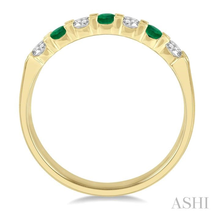 1/4 ctw Round Cut Diamond and 2.6MM Emerald Precious Wedding Band in 14K Yellow Gold