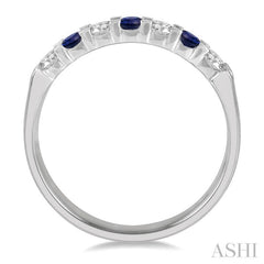 1/4 ctw Round Cut Diamond and 2.6MM Sapphire Precious Wedding Band in 14K White Gold