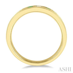 1/2 ctw Round Cut Diamond and 2.9MM Emerald Precious Wedding Band in 14K Yellow Gold