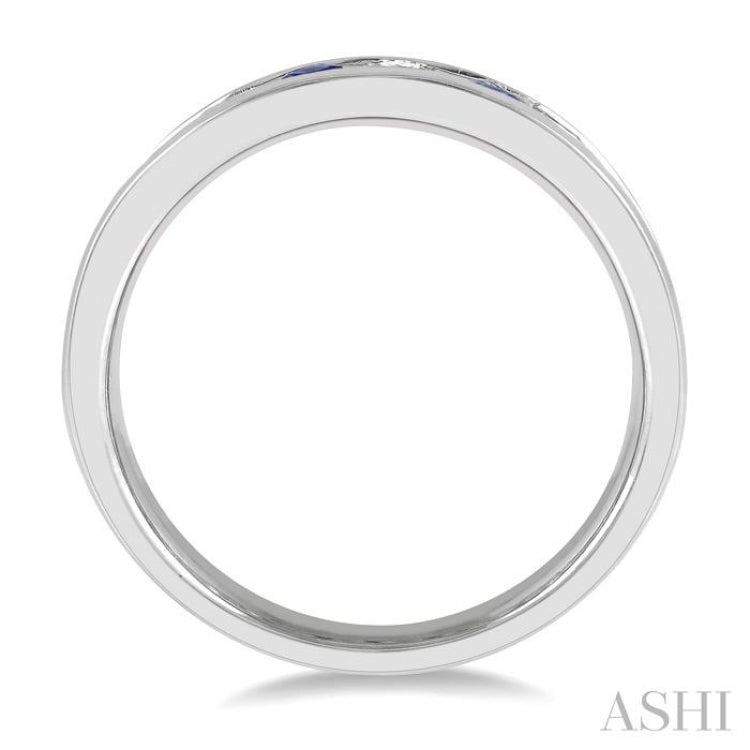 1/2 ctw Round Cut Diamond and 2.9MM Sapphire Precious Wedding Band in 14K White Gold