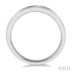 1/2 ctw Round Cut Diamond and 2.9MM Sapphire Precious Wedding Band in 14K White Gold