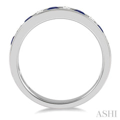 3/8 ctw Round Cut Diamond and 2.6MM Sapphire Precious Wedding Band in 14K White Gold