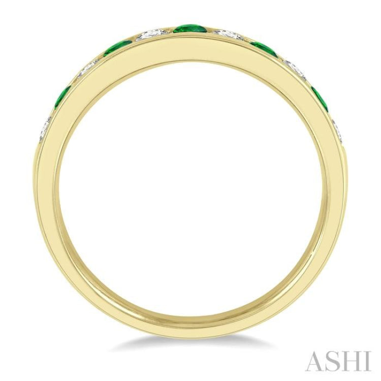 1/4 ctw Round Cut Diamond and 2.3MM Emerald Precious Wedding Band in 14K Yellow Gold