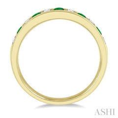 1/4 ctw Round Cut Diamond and 2.3MM Emerald Precious Wedding Band in 14K Yellow Gold