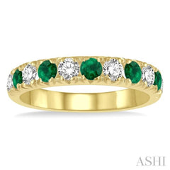 1/2 ctw Round Cut Diamond and 2.9MM Emerald Precious Wedding Band in 14K Yellow Gold