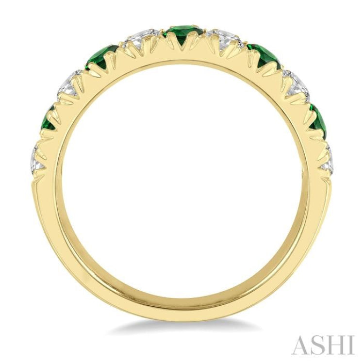 1/2 ctw Round Cut Diamond and 2.9MM Emerald Precious Wedding Band in 14K Yellow Gold