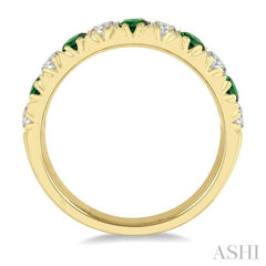 1/2 ctw Round Cut Diamond and 2.9MM Emerald Precious Wedding Band in 14K Yellow Gold