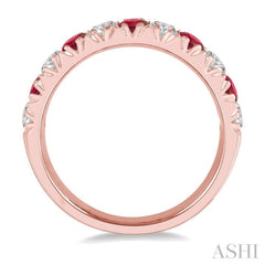 1/2 ctw Round Cut Diamond and 2.9MM Ruby Precious Wedding Band in 14K Rose Gold