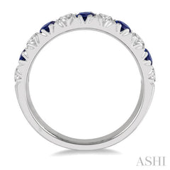 1/2 ctw Round Cut Diamond and 2.9MM Sapphire Precious Wedding Band in 14K White Gold