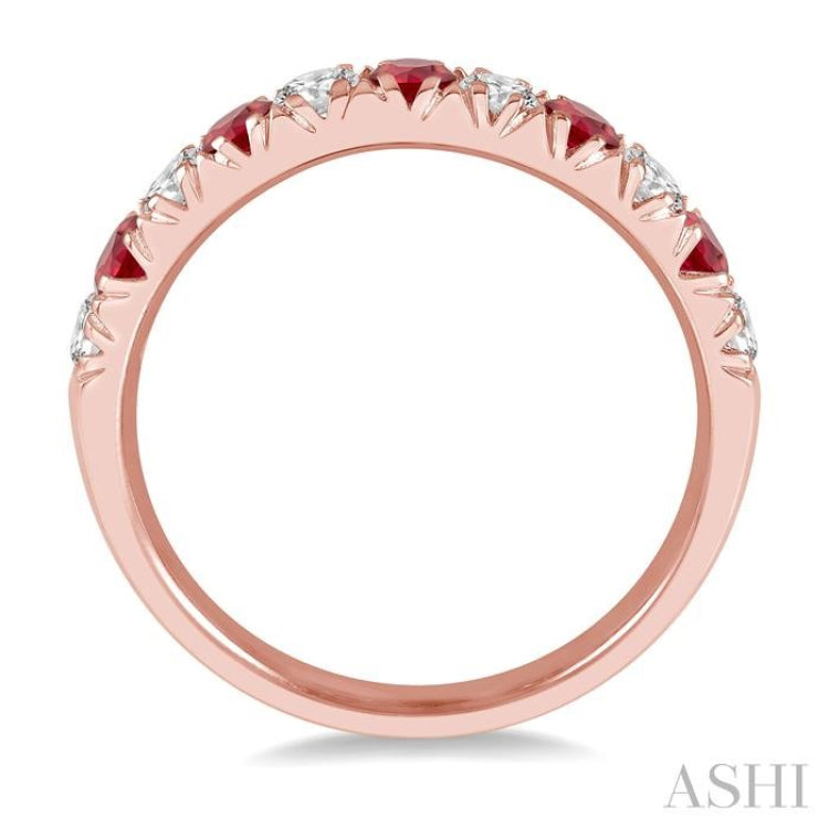 3/8 ctw Round Cut Diamond and 2.6MM Ruby Precious Wedding Band in 14K rose Gold