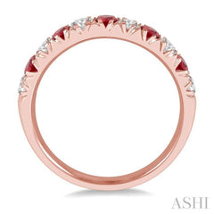 3/8 ctw Round Cut Diamond and 2.6MM Ruby Precious Wedding Band in 14K rose Gold