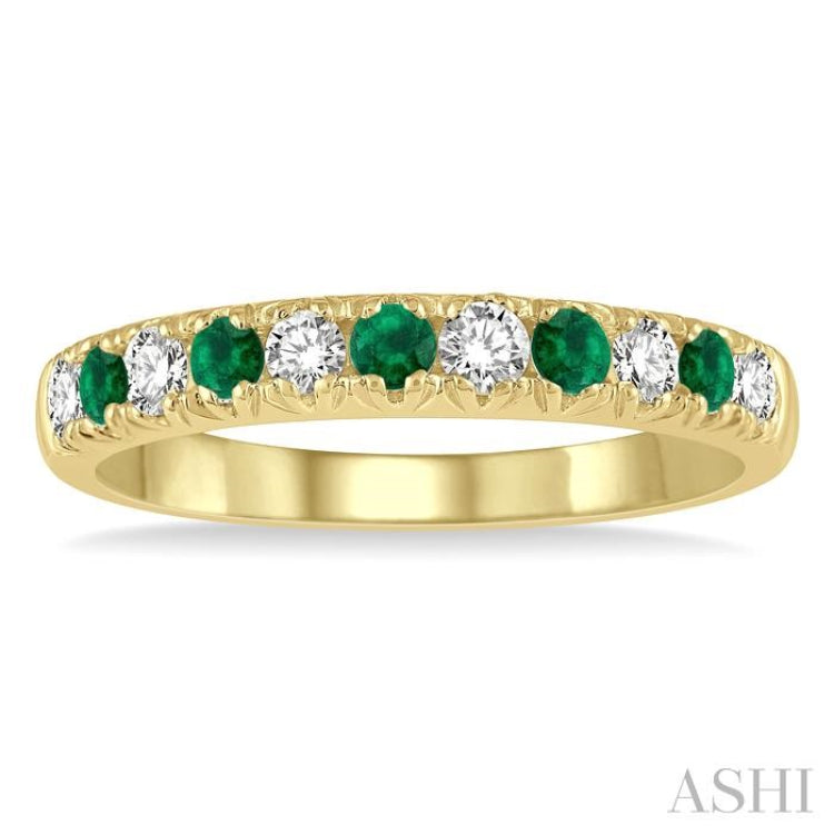 1/4 ctw Round Cut Diamond and 2.3MM Emerald Precious Wedding Band in 14K Yellow Gold