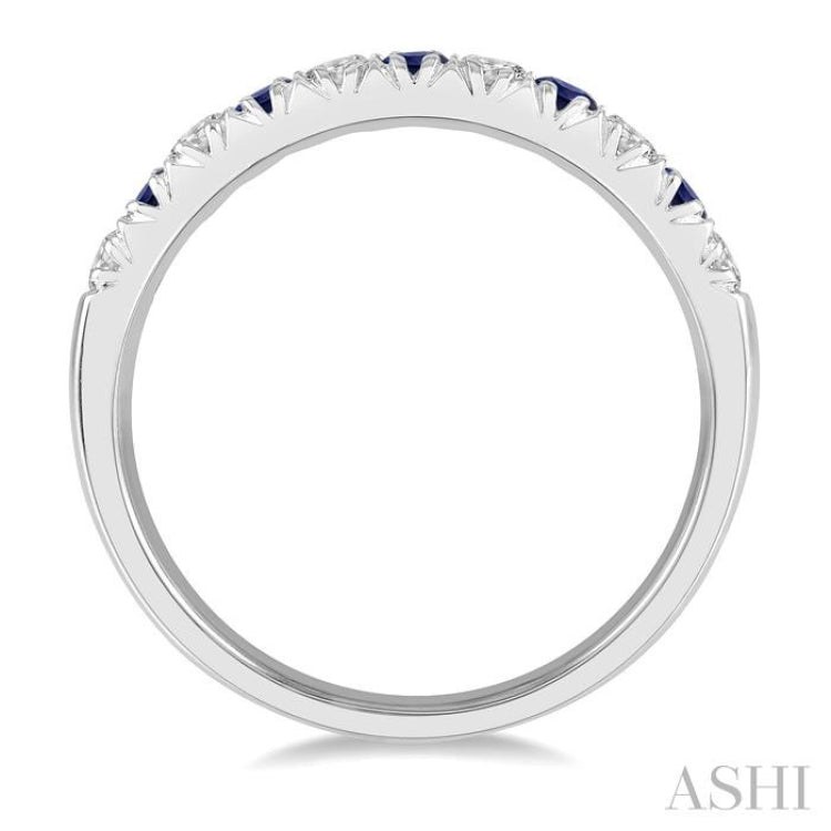 1/4 ctw Round Cut Diamond and 2.3MM Sapphire Precious Wedding Band in 14K White Gold