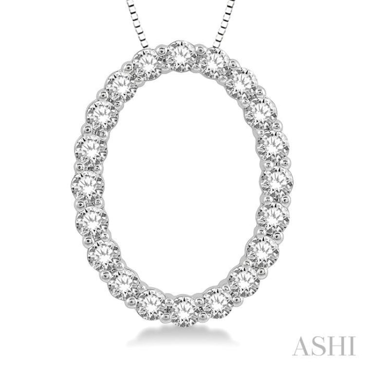 3/4 Ctw Oval Shape Window Round Cut Diamond Pendant With Chain in 14K White Gold