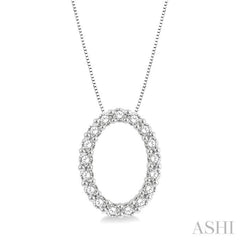 1/4 Ctw Oval Shape Window Round Cut Diamond Pendant With Chain in 14K White Gold