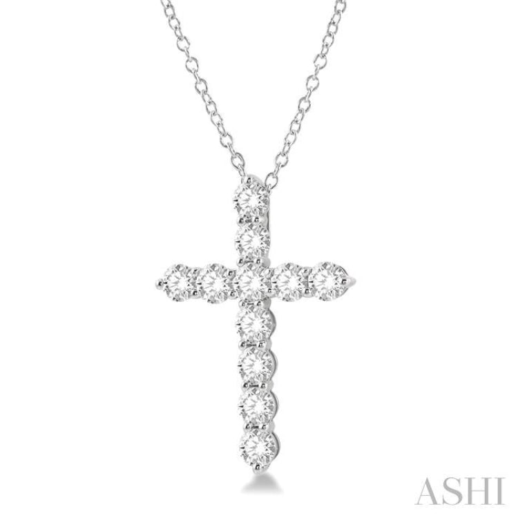 3 ctw Round Cut Diamond Cross Pendant in 14K White Gold with Chain