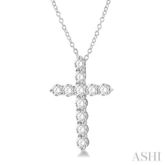 3 ctw Round Cut Diamond Cross Pendant in 14K White Gold with Chain