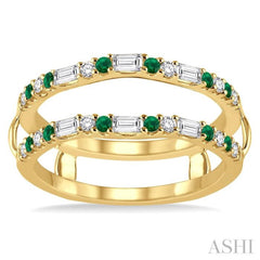 1/3 ctw Baguette and Round Cut Diamond & 1.50MM Emerald Insert Precious Ring in 14K Yellow Gold