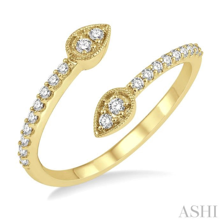 1/5 Ctw Pear Shape Open End Round Cut Diamond Fashion Ring in 10K Yellow Gold