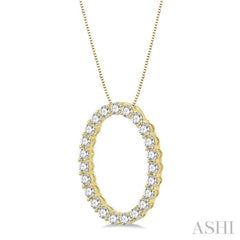 1 Ctw Oval Shape Window Round Cut Diamond Pendant With Chain in 14K Yellow Gold