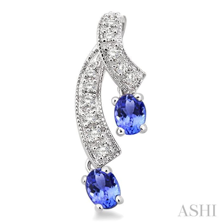 4x3MM Oval Cut Tanzanite and 1/5 Ctw Round Cut Diamond Precious Earrings in 14K White Gold