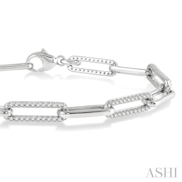 1 Ctw Round Cut Diamond Paper Clip Bracelet in 14K White Gold