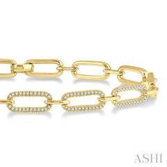 1 Ctw Round Cut Diamond Paper Clip Bracelet in 14K Yellow Gold