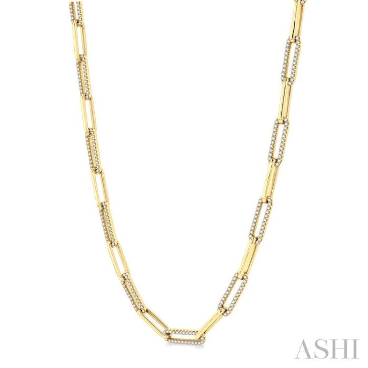 2 Ctw Round Cut Diamond Paper Clip Link Necklace in 14K Yellow Gold